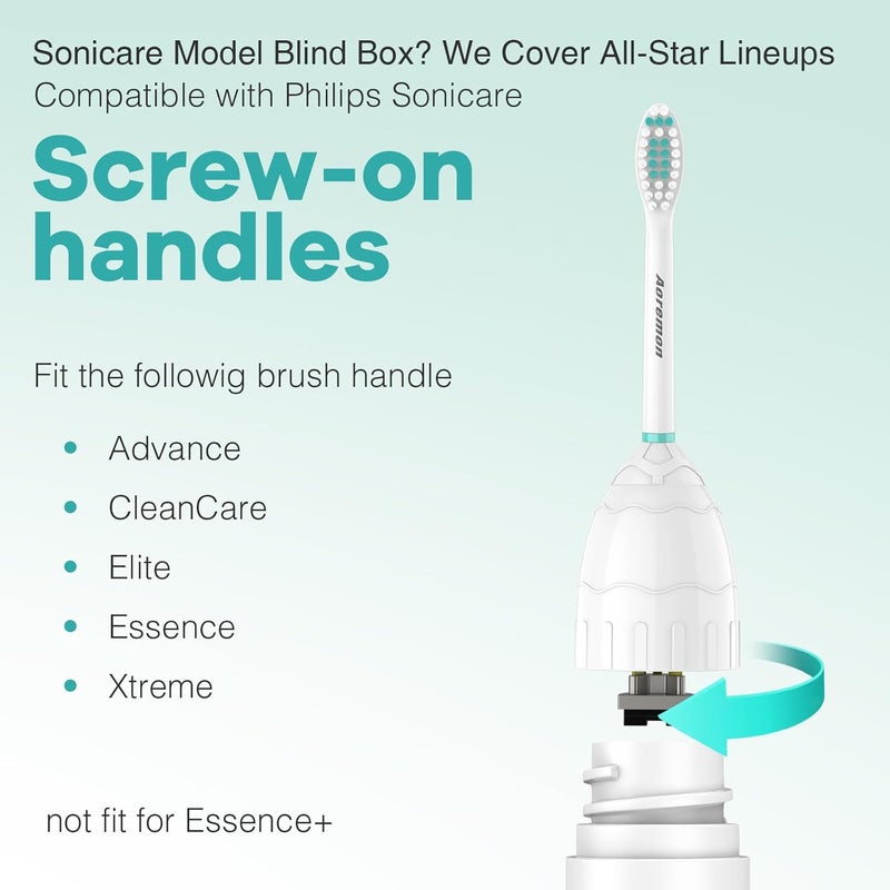 Aoremon رؤوس فرشاة الأسنان البديلة متوافقة مع فرشاة الأسنان الكهربائية فيليبس سونيكير E-Series Essence Xtreme Elite Advance CleanCare برأس قابل للتثبيت مع أغطية صحية، 3 قطع، أبيض - Image 2